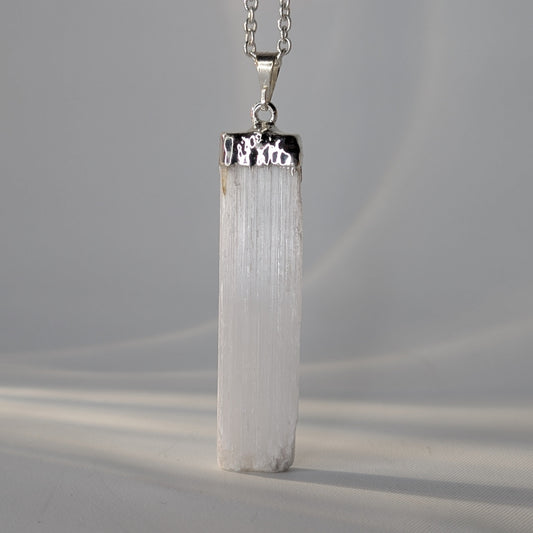 Raw Selenite Rectangle Pendant